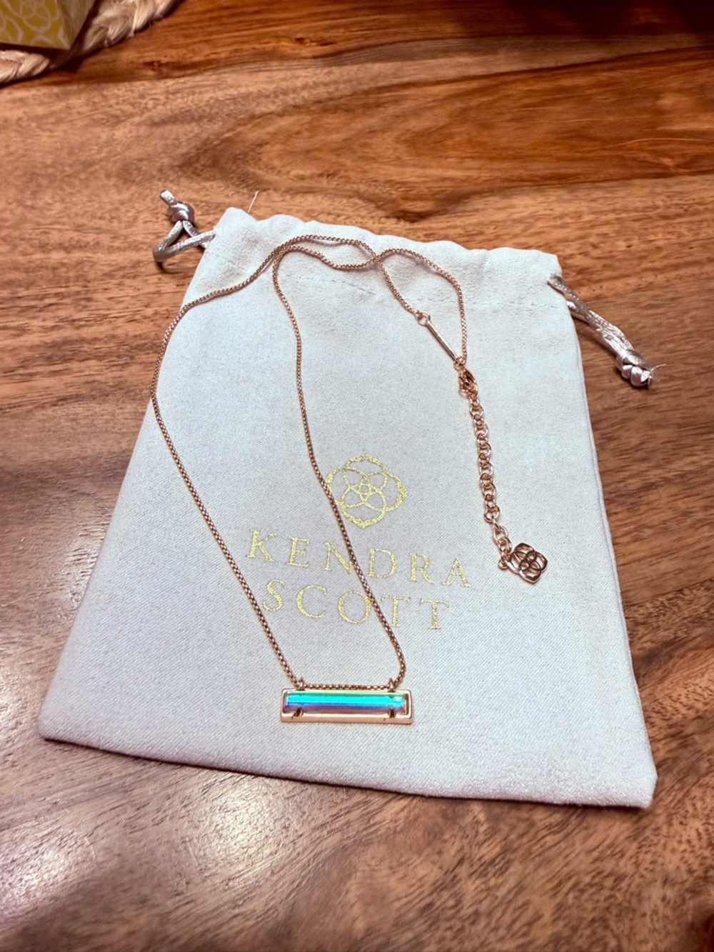Kendra Scott Rose Gold Bar Necklace with Blue-Green Inlay